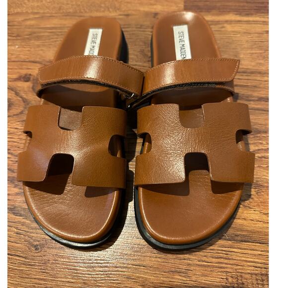 Steve Madden Mayven Leather Slides Camel Size 9 Minimalist Chic - Picture 2 of 10